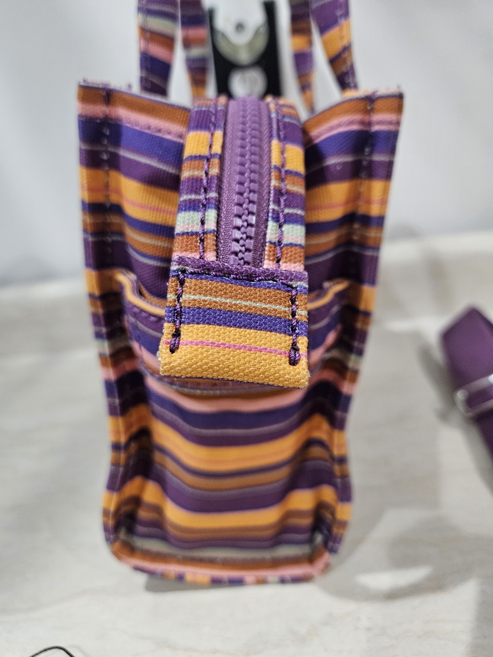 Marc Jacobs The Tote Bag - Purple & Orange Striped Canvas - Picture 8 of 11